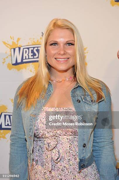 Lady Wrestler Beth Phoenix attends WWE's 4th annual WrestleMania art exhibit and auction at The Egyptian Ballroom at Fox Theatre on March 30, 2011 in...