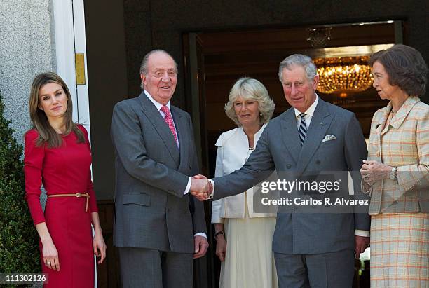 Princess Letizia of Spain, King Juan Carlos of Spain, Camilla, Duchess of Cornwall, Prince Charles, Prince of Wales and Queen Sofia of Spain are...