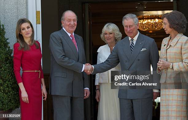 Princess Letizia of Spain, King Juan Carlos of Spain, Camilla, Duchess of Cornwall, Prince Charles, Prince of Wales and Queen Sofia of Spain are...