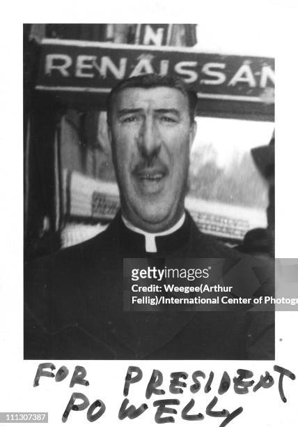 Distorted image of American clergyman and politician Adam Clayton Powell, Jr. , New York, New York, September 25, 1966. The hand written text at the...