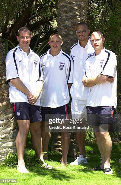 May 2001; Nigel Martyn, Alan Smith, Rio Ferdinand and Danny Mills of Leeds and England after their press conference at the La Manga traing camp in...