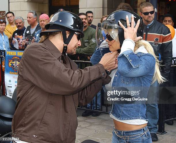 Kid Rock & Pamela Anderson during Pamela Anderson Leads The American Liver Foundation's "S.O.S. Ride" at Eagle Rider Motorcycles in Hawthorne,...