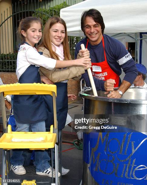 Tony Danza & daughters Emily & Katie during Los Angeles Mission Thanksgiving Meal for the Homeless in Los Angeles, California, United States.