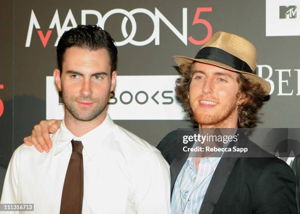 Adam Levine and Jesse Carmichael of Maroon 5 during Maroon 5 Launches Their Book "Midnight Miles" at Miau Haus Art Studio in Los Angeles, California,...