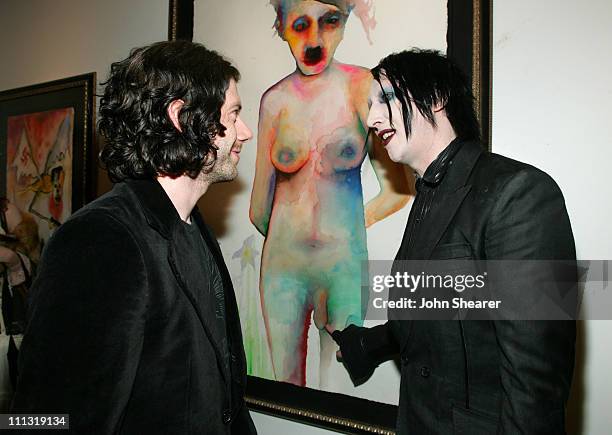 Wes Borland and Marilyn Manson during Marilyn Manson Opens Art Gallery on Halloween in Los Angeles, California, United States.