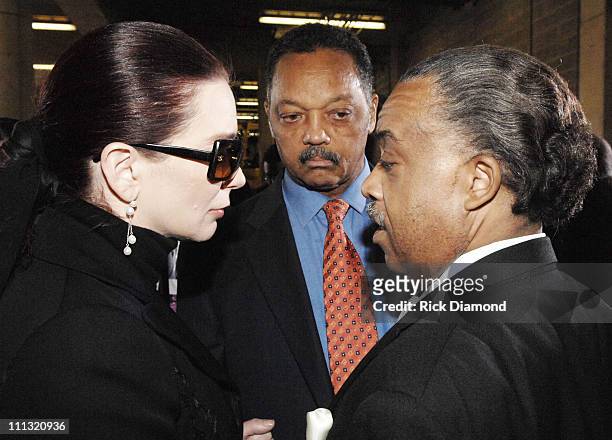 Tomi Rae Hynie, Rev. Jesse Jackson and Rev. Al Sharpton after paying their respects to the late James Brown who is lying in repose at the James Brown...