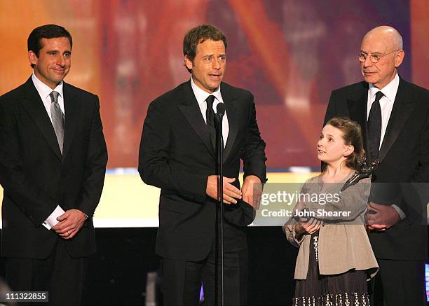 Abigal Breslin, Greg Kinnear and Alan Arkin, winners Outstanding Performance by a Cast in a Motion Picture for "Little Miss Sunshine" with Steve...