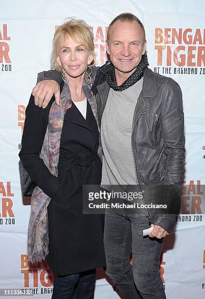 Trudie Styler and husband, musician Sting attend the opening night of "Bengal Tiger At The Baghdad Zoo" at the Richard Rodgers Theatre on March 31,...