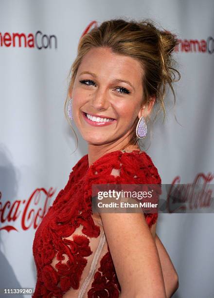 Actress Blake Lively, recipient of the Breakthrough Performer of the Year award, arrives at the CinemaCon awards ceremony at the Pure Nightclub at...