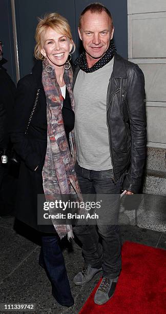 Trudy Styler and Sting attend the opening night of "Bengal Tiger At The Baghdad Zoo" at the Richard Rodgers Theatre on March 31, 2011 in New York...