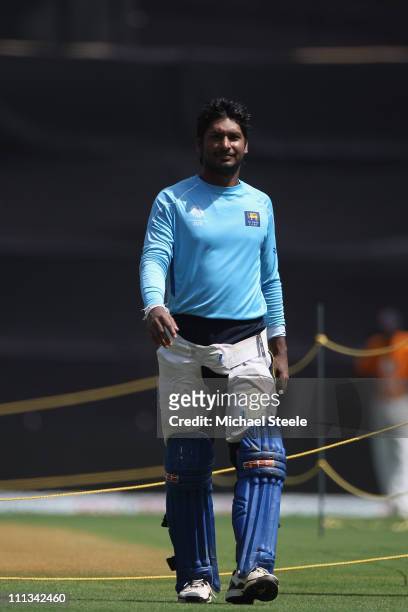 Kumar Sangakkara during the Sri Lanka nets session at the Wankhede Stadium on April 1, 2011 in Mumbai, India.