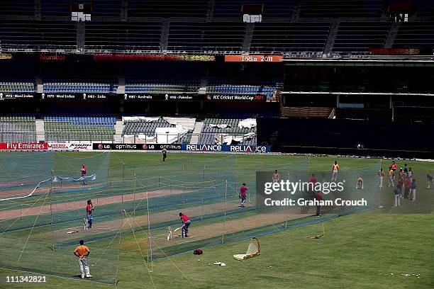 India training at Wankhede Stadium ahead of tomorrow's final between India and Sri Lanka on April 1, 2011 in Mumbai, India.