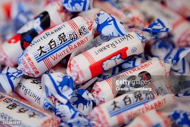 Bright Food Group Co., White Rabbit brand candy is arranged for a photo in Shanghai, China, on Friday, April 1, 2011. Bright Food Group Co. Plans to...