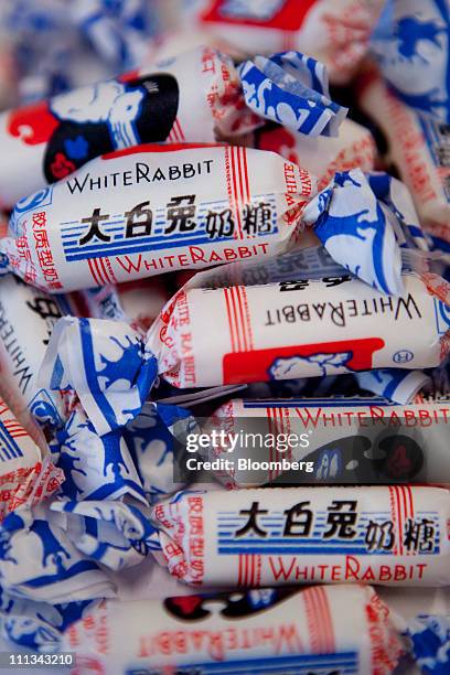 Bright Food Group Co., White Rabbit brand candy is arranged for a photo in Shanghai, China, on Friday, April 1, 2011. Bright Food Group Co. Plans to...
