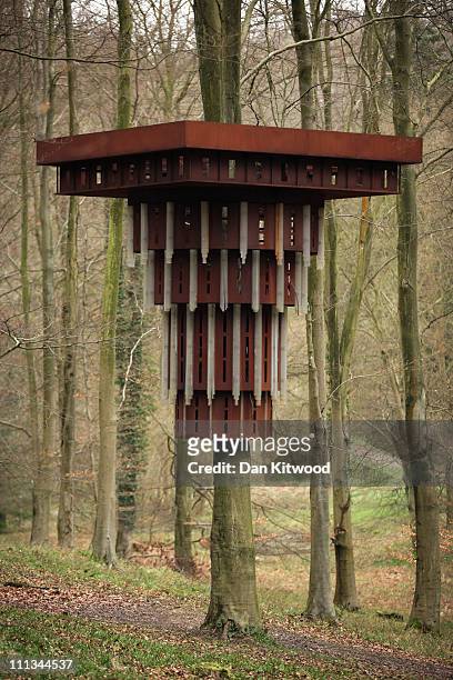 Part of an installation entitled 'Super Kingdom', hangs in trees in King's Wood as part of the Stour Valley Arts project on March 31, 2011 in...