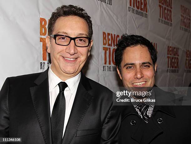 Director Moises Kaufman and Playwright Rajiv Joseph pose at The Opening Night of "Bengal Tiger at the Baghdad Zoo" on Broadway at Richard Rodgers...