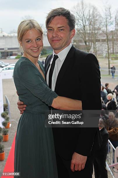 Actress Bernadette Heerwagen and Ole Puppe attend the Grimme Award 2011 on April 1, 2011 in Marl, Germany.