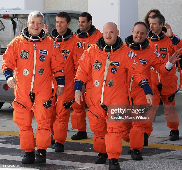 Pilot Gregory H. Johnson, European Space Agency astronaut Roberto Vittori, Mission Specialist Greg Chamitoff, Commander Mark Kelly, Pilot Gregory H....