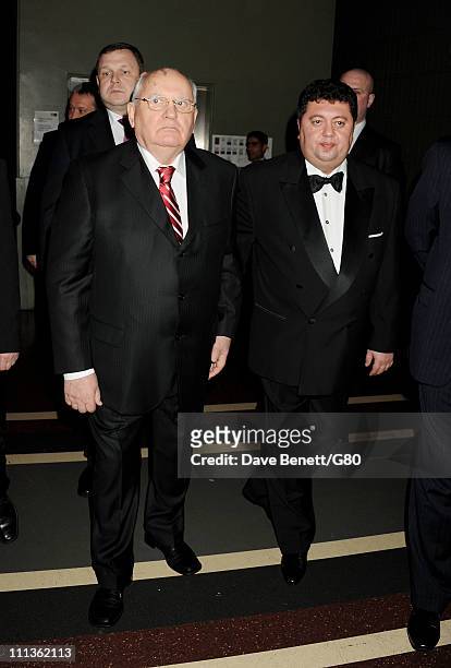 Former Soviet leader Mikhail Gorbachev and guest attend the Gorby 80 Gala at the Royal Albert Hall on March 30, 2011 in London, England. The concert...