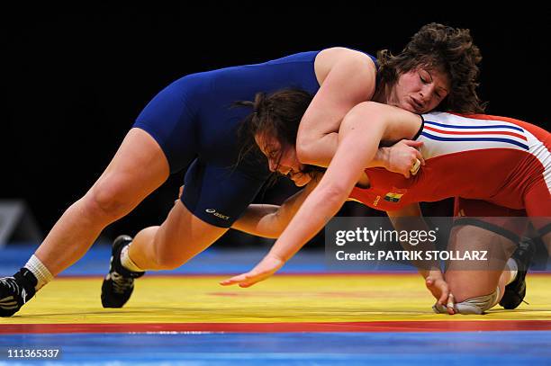 Cinthya Vanessa Vescan from France fights with Stanka Zlateva Hristova from Bulgaria in the final for the third place of the European Wrestling...