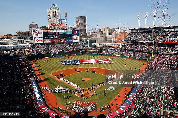 General view of Progressive Field stadium prior to the the Opening Day game between the Cleveland Indians and the Chicago White Sox on April 1, 2011...