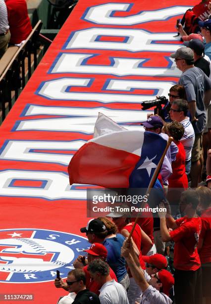 Texas Rangers fans fill the stands on Opening Day as the Texas Rangers take on the Boston Red Sox at Rangers Ballpark in Arlington on April 1, 2011...