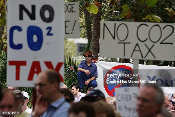 Protestors gather at an anti-carbon tax rally at Hyde Park on April 2, 2011 in Sydney, Australia. A crowd of over 5000 gathered to oppose the carbon...