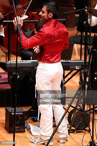 Horacio Franco performs on stage during a concert called Japon Vive- Vive Japon at Sala Nezahualcoyotl on April 1, 2011 in Mexico City, Mexico.