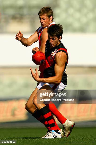 Tyson Slattery of the Bombers takes a mark during the round one VFL match between the Northern Bullants and the Bendigo Bombers at Visy Park on April...