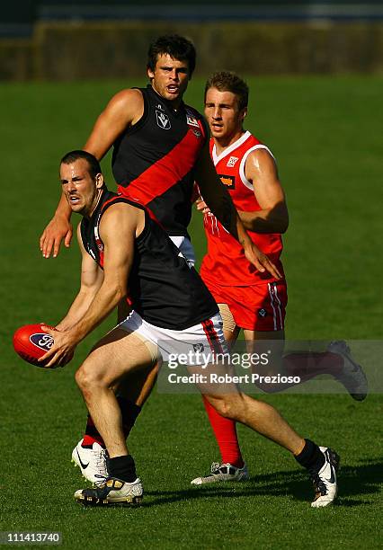 Tory Dickson of the Bombers runs with the ball during the round one VFL match between the Northern Bullants and the Bendigo Bombers at Visy Park on...