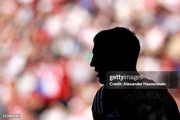 Bastian Schweinsteiger of Muenchen looks on during the Bundesliga match between FC Bayern Muenchen and Borussia Moenchengladbach at Allianz Arena on...