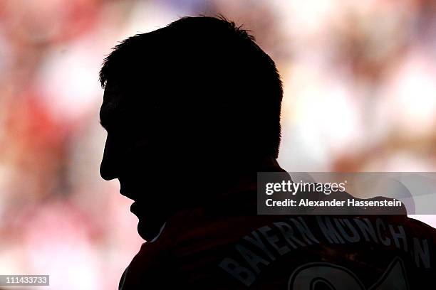 Bastian Schweinsteiger of Muenchen looks on during the Bundesliga match between FC Bayern Muenchen and Borussia Moenchengladbach at Allianz Arena on...