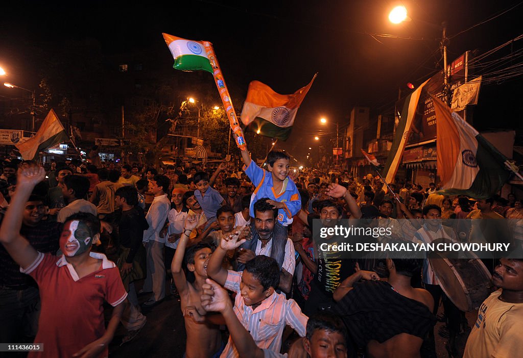Indian cricket fans celebrate victory in