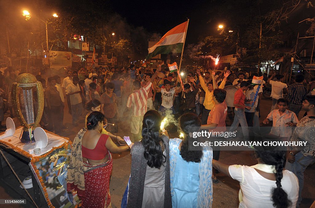 Indian cricket fans celebrate victory in