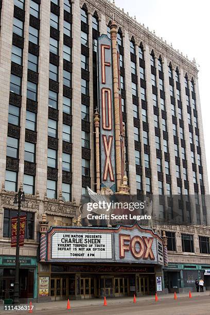 Exterior views of Charlie Sheen LIVE: My Violent Torpedo of Truth Defeat is Not an Option Opening Night at the Fox Theatre on April 2, 2011 in...