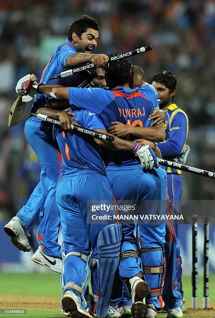 Indian cricketers led by Virat Kohli (L)