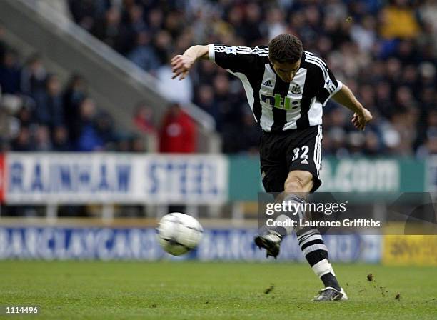 Laurent Robert of Newcastle United scores from a free-kick during the FA Barclaycard Premiership match between Newcastle United and Southampton...