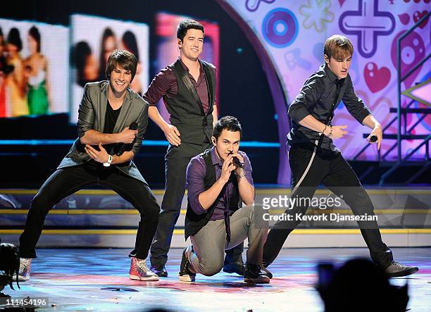 Big Time Rush perform onstage during Nickelodeon's 24th Annual Kids' Choice Awards at Galen Center on April 2, 2011 in Los Angeles, California.