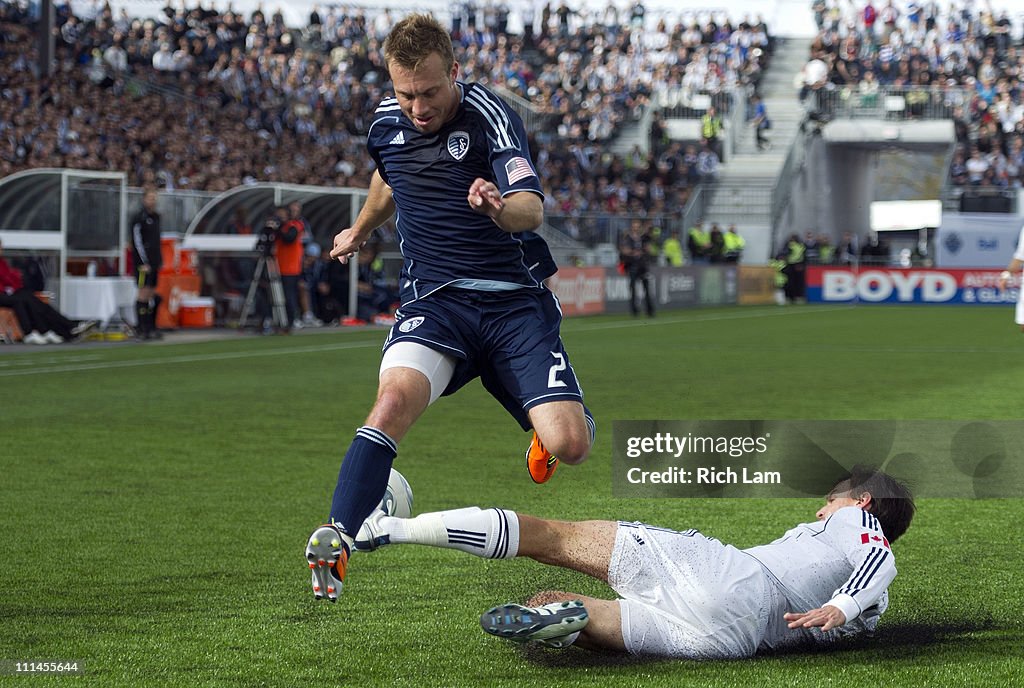 Alain Rochat Alain Rochat of the Vancouver Whitecaps makes a sliding tackle to ...
