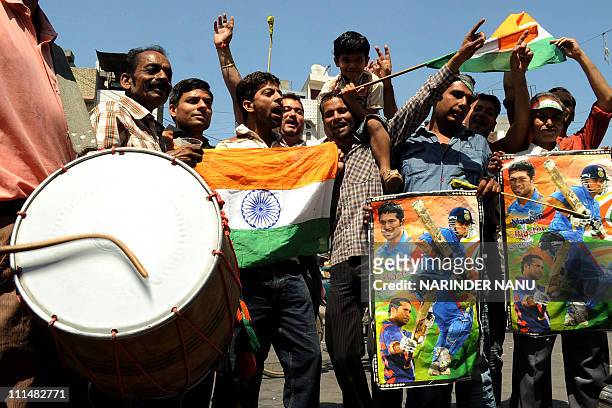Indian cricket fans celebrate victory a day after the ICC Cricket World Cup 2011 final match between India and Sri Lanka, in Amritsar on April 3,...