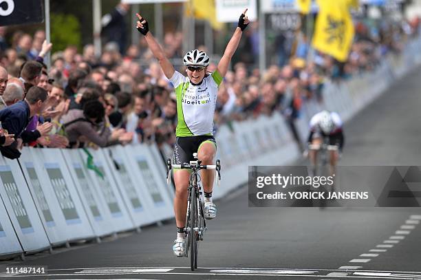 Dutch Annemiek Van Vleuten of Team Nederland Bloeit celebrates after winning the women elite race of the 'Ronde van Vlaanderen - Tour des Flandres -...