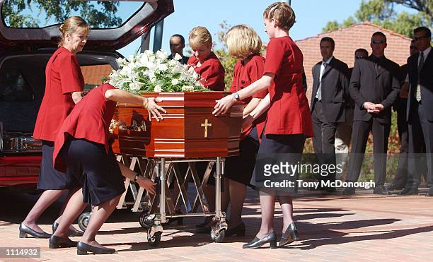 The coffin of Ben Hollioake arrives for a service at Our Lady of Mount Carmel Catholic Church in Hilton Western Australia.DIGITAL IMAGE. Mandatory...