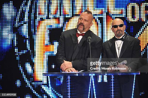 Road Warrior Animal and manager Paul Ellering attend the 2011 WWE Hall Of Fame Induction Ceremony at the Philips Arena on April 3, 2011 in Atlanta,...