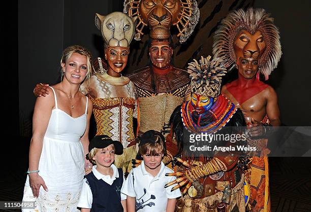 Singer Britney Spears and her sons Jayden James and Sean Preston pose with Kissy Simmons, Derrick Willimas, Ntsepa Pitjeng and Niles Rivers of The...