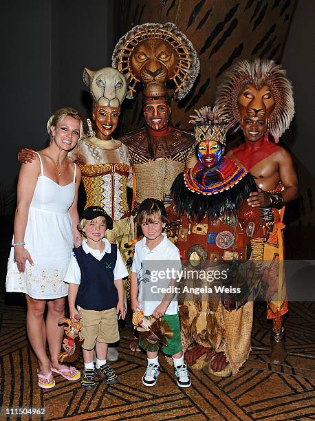 Singer Britney Spears and her sons Jayden James and Sean Preston pose with Kissy Simmons, Derrick Willimas, Ntsepa Pitjeng and Niles Rivers of The...