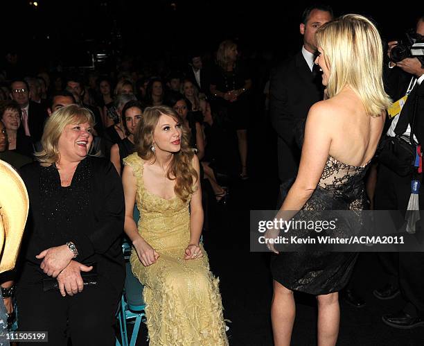 Andrea Swift, singer Taylor Swift and actress Reese Witherspoon in the audience at the 46th Annual Academy Of Country Music Awards held at the MGM...