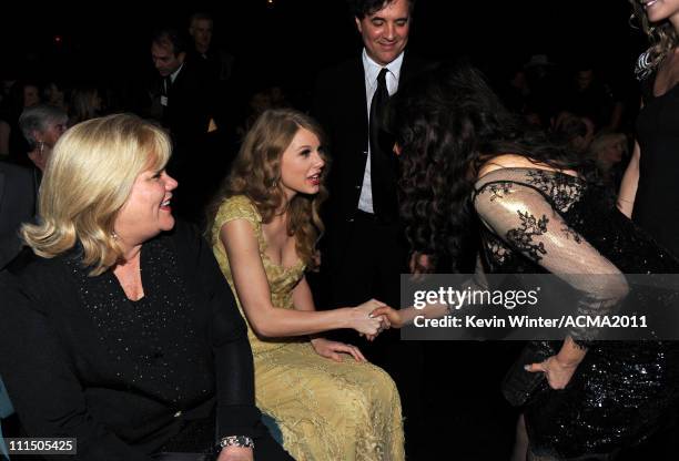 Andrea Swift, singer Taylor Swift and Marie Osmond in the audience at the 46th Annual Academy Of Country Music Awards held at the MGM Grand Garden...