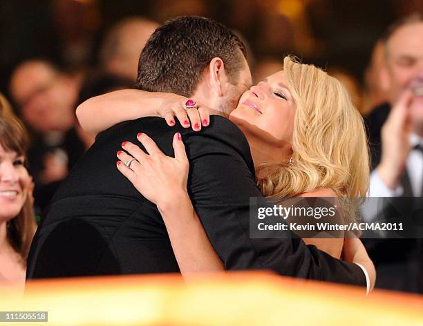 Luke Lambert and singer Miranda Lambert in the audience at the 46th Annual Academy Of Country Music Awards held at the MGM Grand Garden Arena on...