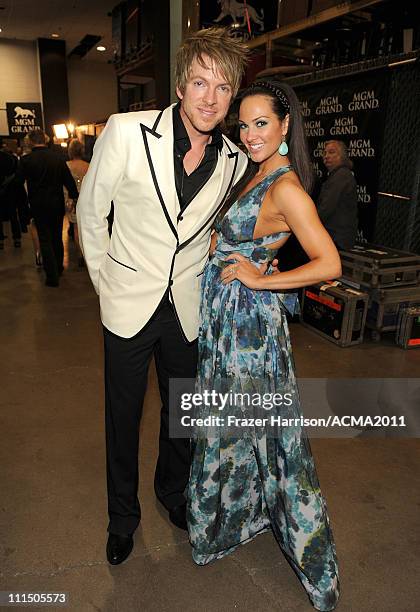 Musician Joe Don Rooney from the musical group Rascal Flatts and Tiffany Fallon at the 46th Annual Academy Of Country Music Awards held at the MGM...