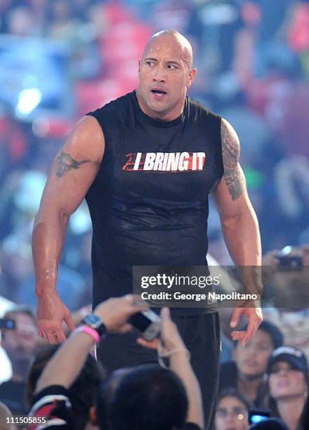 Actor/wrestler Dwayne "The Rock" Johnson attends the WWE 2011 Hall Of Fame Induction at Georgia Dome on April 3, 2011 in Atlanta, Georgia.